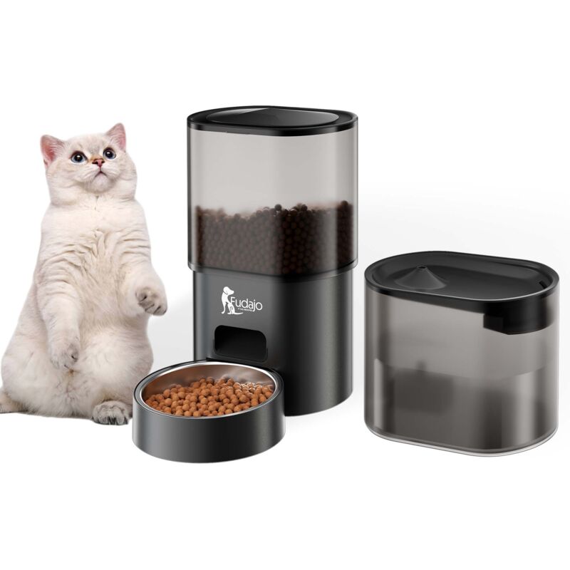 foto del prodotto mangiatoia e abbeveratoio automatico per cani e gatti, distributore automatico di cibo da 3 litri e abbeveratoio da 2,5 litri, controllo mangime via