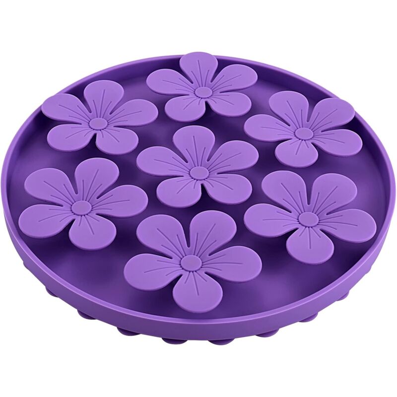 foto del prodotto mangiatoia lenta viola per cani, gatti, cani, animali domestici, cibo, bere, anti gola, silicone, gomma morbida, forma di fiore carina