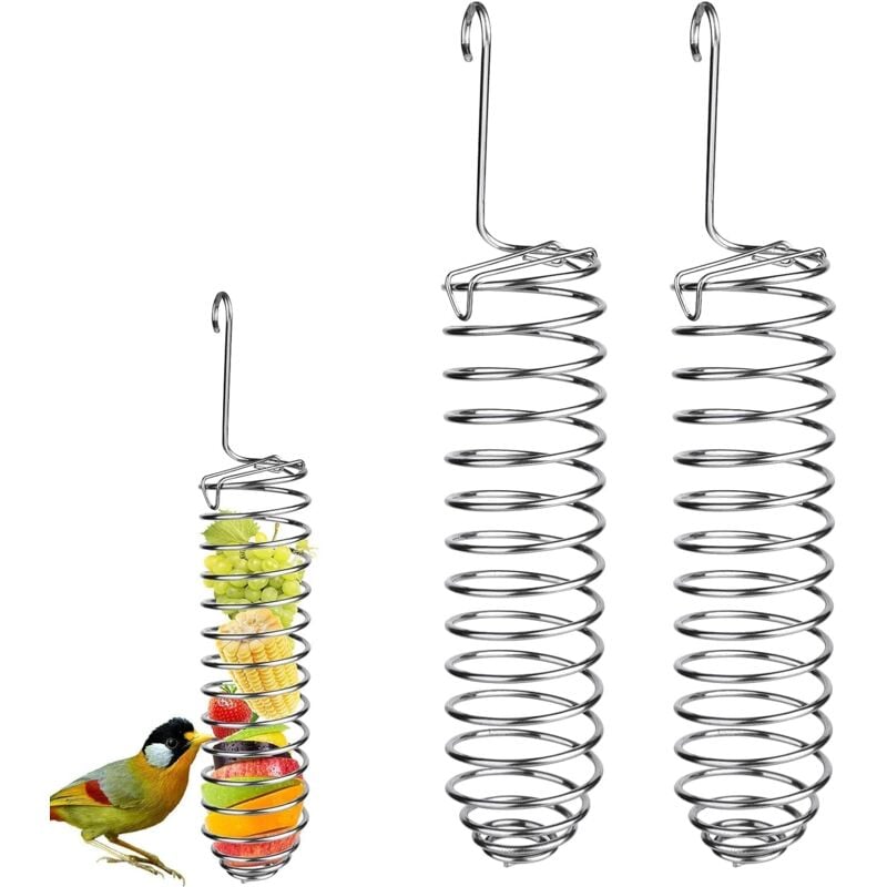 foto del prodotto mangiatoia per pappagalli appesa, 2 cestini per cibo per pappagalli, porta cibo per uccelli, mangiatoia per frutta in acciaio inossidabile, accessori