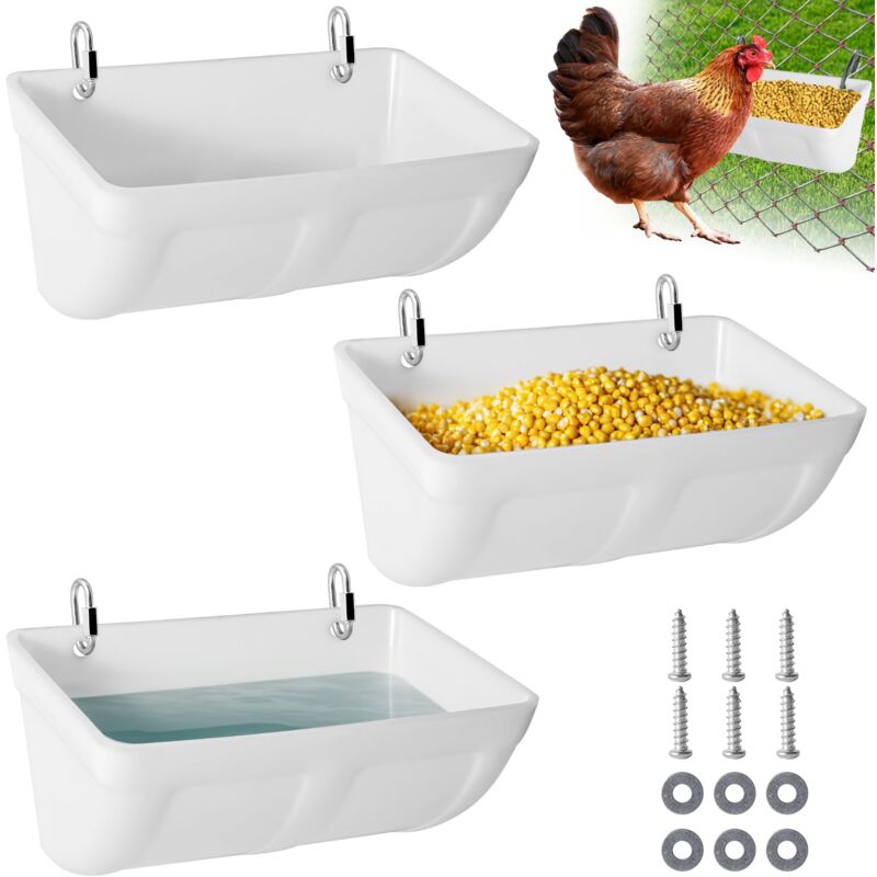 foto del prodotto mangiatoia per polli, abbeveratoio sospeso per recinto per pollame, contenitore per mangime e acqua senza sprechi, secchio per polli, anatre, pecore,