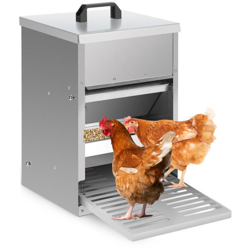 foto del prodotto mangiatoia per polli capacit 5 kg, acciaio zincato, mangiatoia a pedale, mangiatoia automatica con coperchio swanew