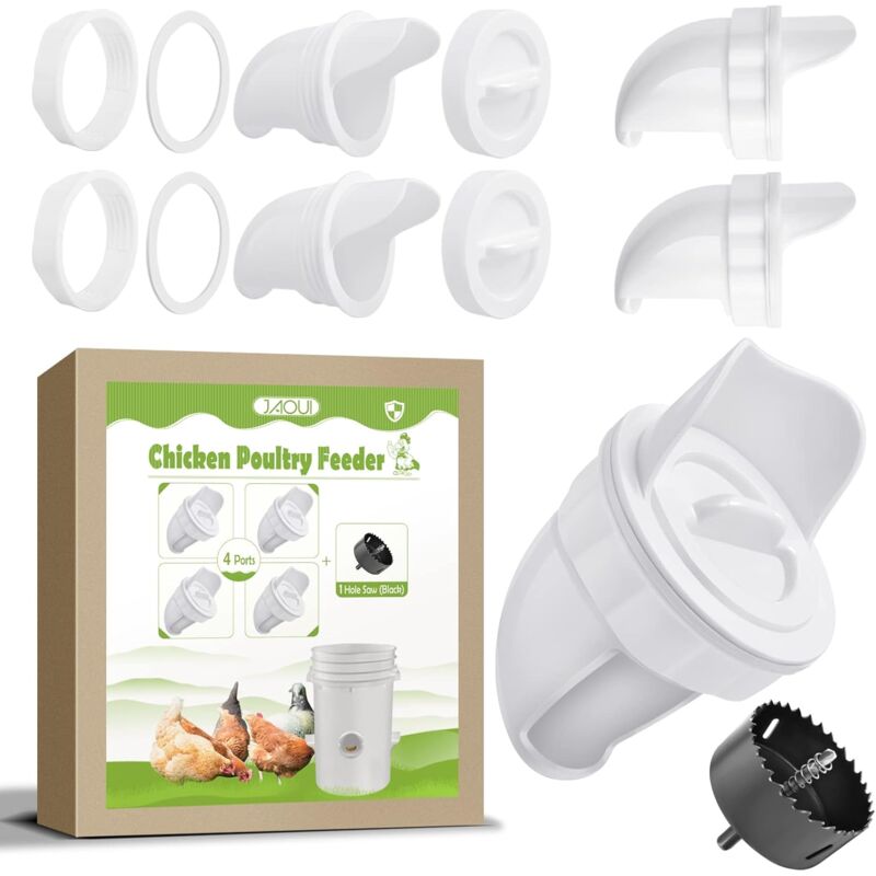 foto del prodotto mangiatoia per polli in plastica aiperq mangiatoia automatica per polli, kit fai da te per mangiatoia per polli a 4 porte anti spreco 