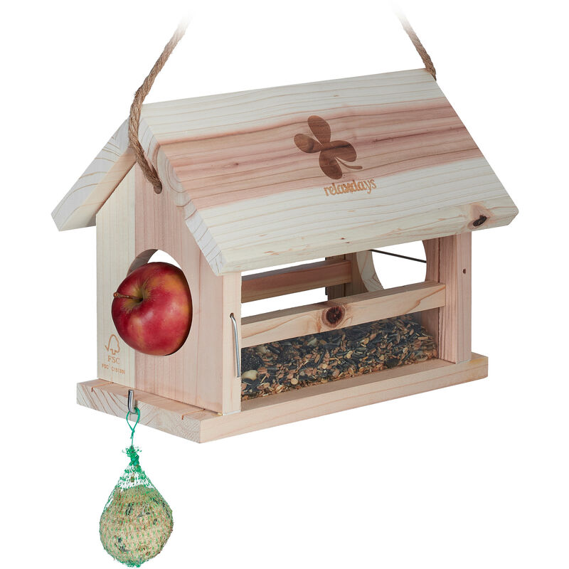 foto del prodotto mangiatoia per uccelli, in legno d abete, hlp 24x31x20 cm, da appendere e poggiare, giardino e balcone, natura relaxdays