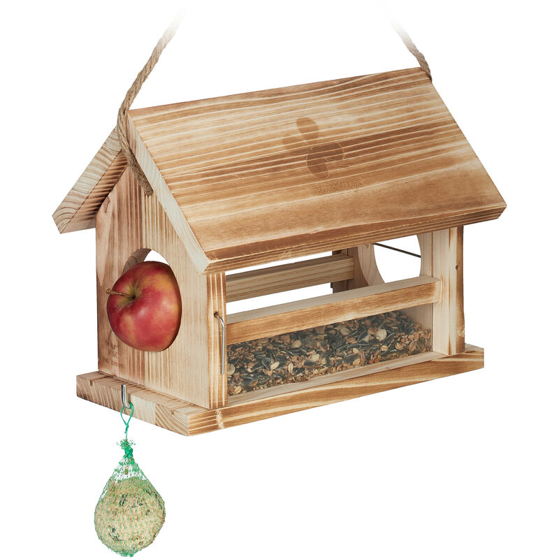 foto del prodotto mangiatoia per uccelli, in legno d abete, hlp 24x31x20 cm, da appendere e poggiare, giardino e balcone, natura relaxdays
