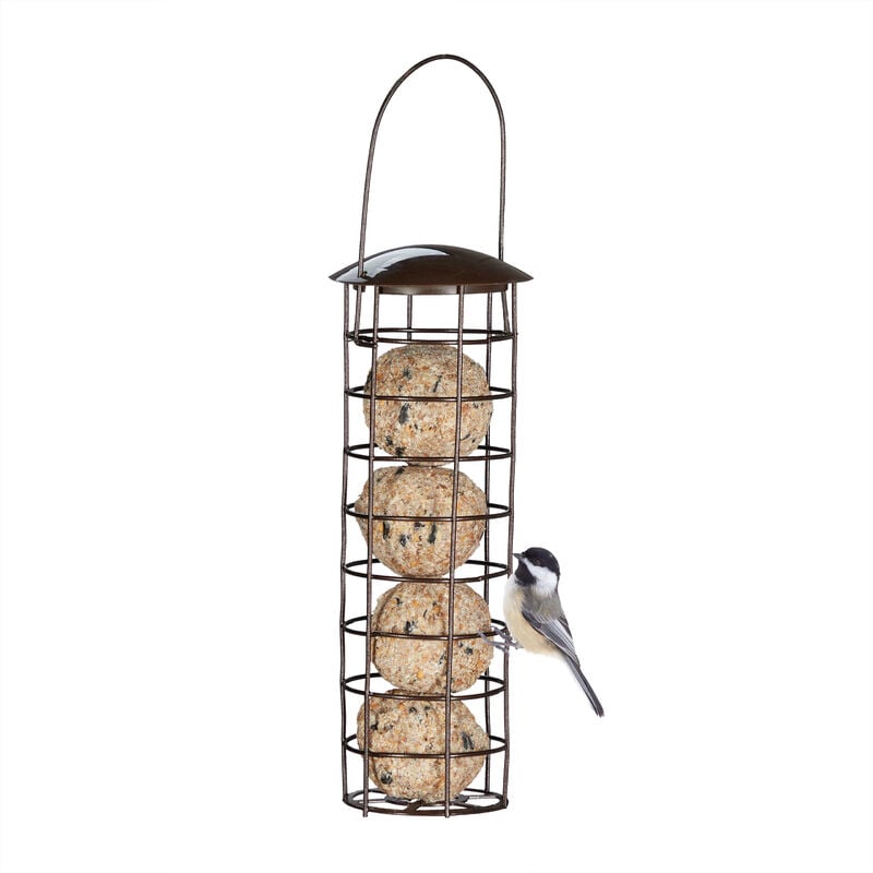 foto del prodotto mangiatoia per uccelli selvatici, da appendere, dispenser per mangime, coperchio, h x d 31 x 8,5 cm, marrone relaxdays