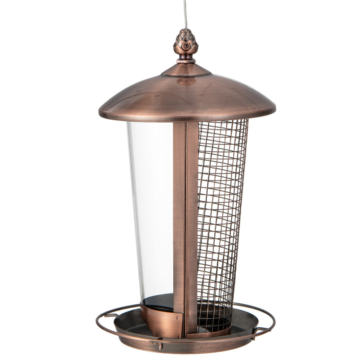 foto del prodotto mangiatoia per uccelli sospesa in metallo 2 in 1 capacità di 1 litro mangiatoia per uccelli selvatici da esterno con fori di drenaggio 20 0007543