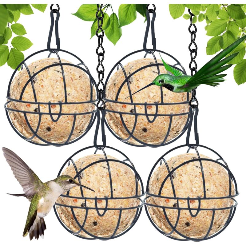 foto del prodotto mangiatoie per uccelli selvatici, 4 pezzi di mangiatoie per uccelli a sfera appese, mangiatoie per uccelli per piccoli uccelli selvatici, mangiatoie