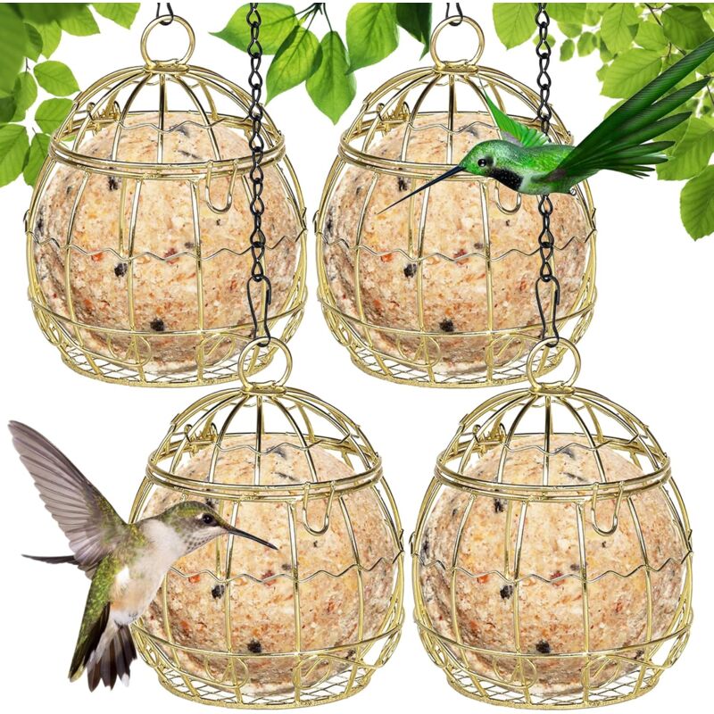 foto del prodotto mangiatoie per uccelli selvatici, 4 pezzi di mangiatoie per uccelli a sfera appese, mangiatoie per uccelli per piccoli uccelli selvatici, mangiatoie