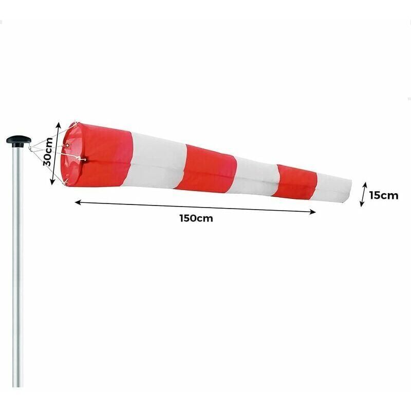 foto del prodotto manica a vento per esterni, indicatore di direzione del vento in rosso e bianco 150x30x15cm. sospensione e rotazione, resistente agli agenti