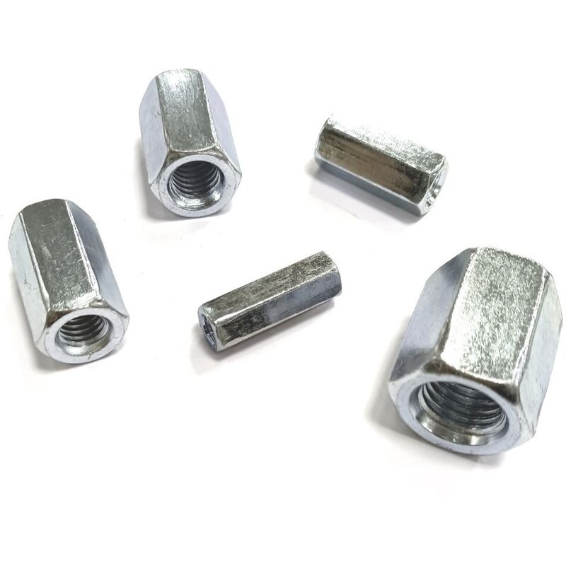 foto del prodotto manicotti o esagoni di giunzione zincati filetto 8 ma - lunghezza 30 mm - esagono esterno 13 mm