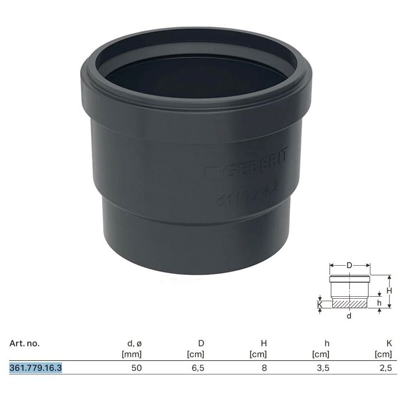foto del prodotto manicotto ad innesto geberit pe con guarnizione a labbro 50 mm 361.779.16.3