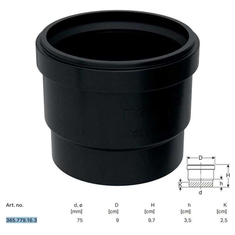 foto del prodotto manicotto ad innesto geberit pe con guarnizione a labbro 75 mm 365.779.16.3