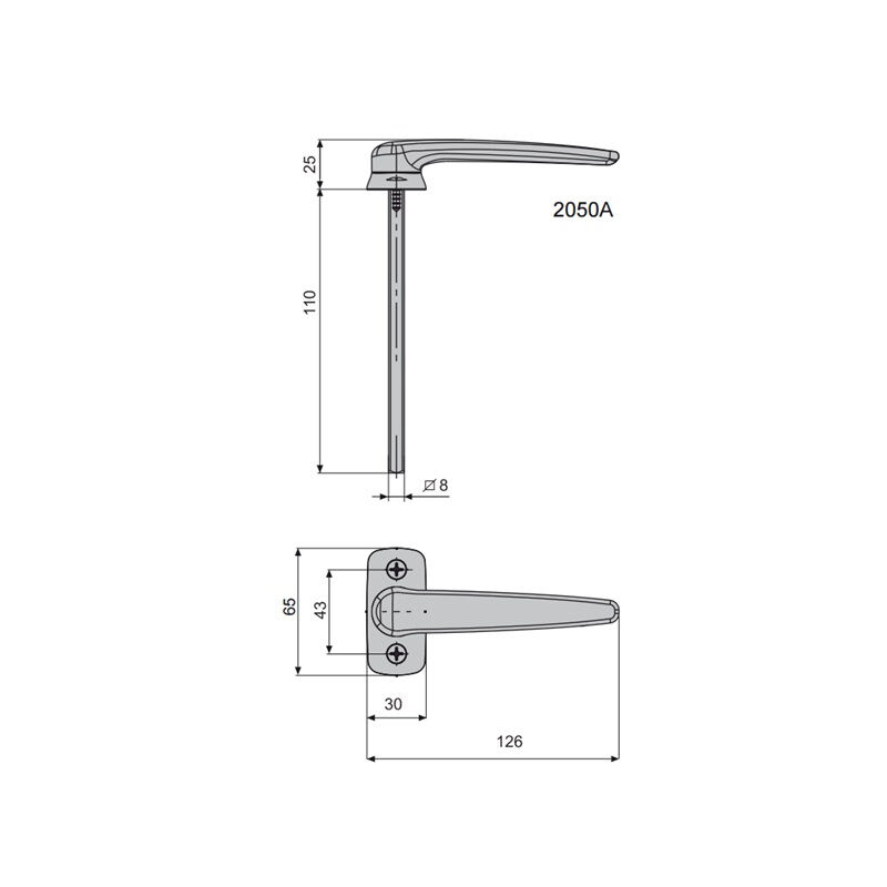 foto del prodotto maniglia a leva semplice a sporgenza ridotta horus 2050a fapim quadrato 8 mm grigio g5 2050ag5