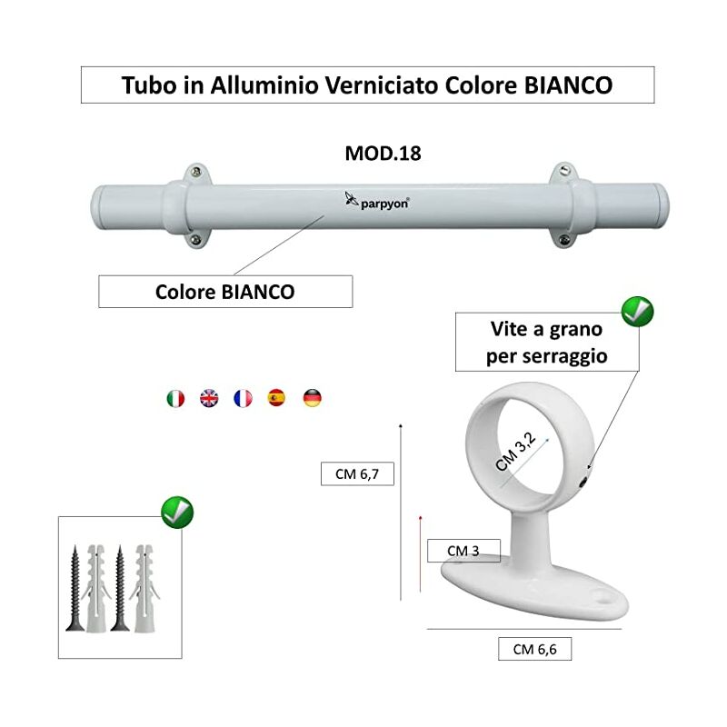 foto del prodotto maniglia appoggio tubo corrimano a muro mod. 518 50cm bianco