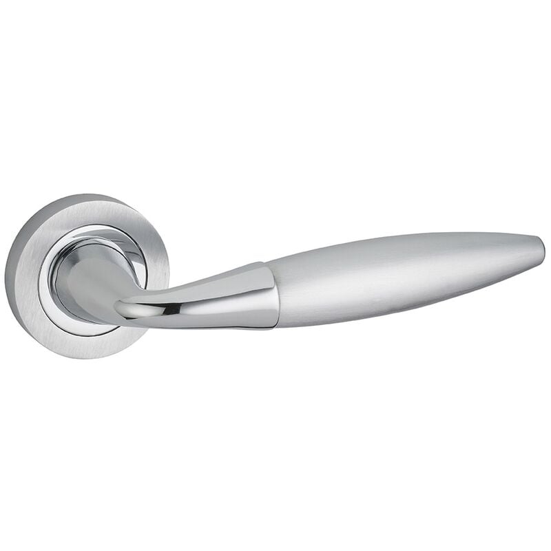 foto del prodotto maniglia di design arion, su rosetta tonda, per porta, molla di richiamo, cromato e satinato - frosio bortolo