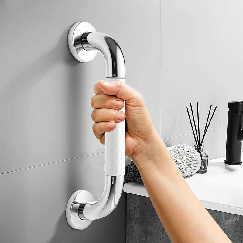 foto del prodotto maniglia di sicurezza per vasca da bagno bianca, antiscivolo, con luce fluorescente, barra di sostegno in acciaio inossidabile montata a parete, per
