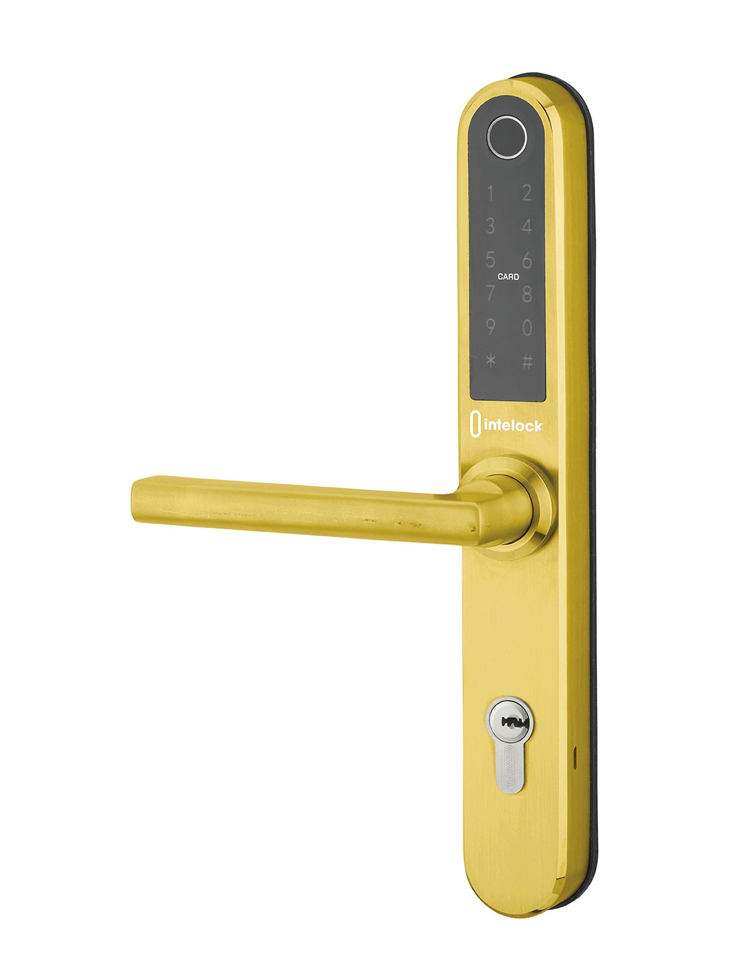 foto del prodotto maniglia elettronica per hotel, smart lock multi interasse 85mm finitura oro intelock