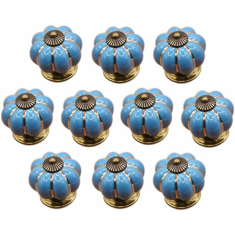 foto del prodotto maniglia in ceramica a forma di zucca, pomello per cassettiera, mobiletto da cucina, tiranti per cassetti, confezione da 10, blu