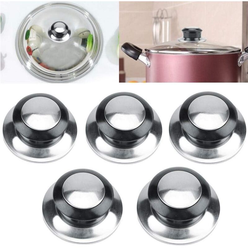 foto del prodotto maniglia per coperchio, confezione da 5 pomelli per coperchi di pentole resistenti al calore, pomelli di sollevamento, pezzi di ricambio sollbry