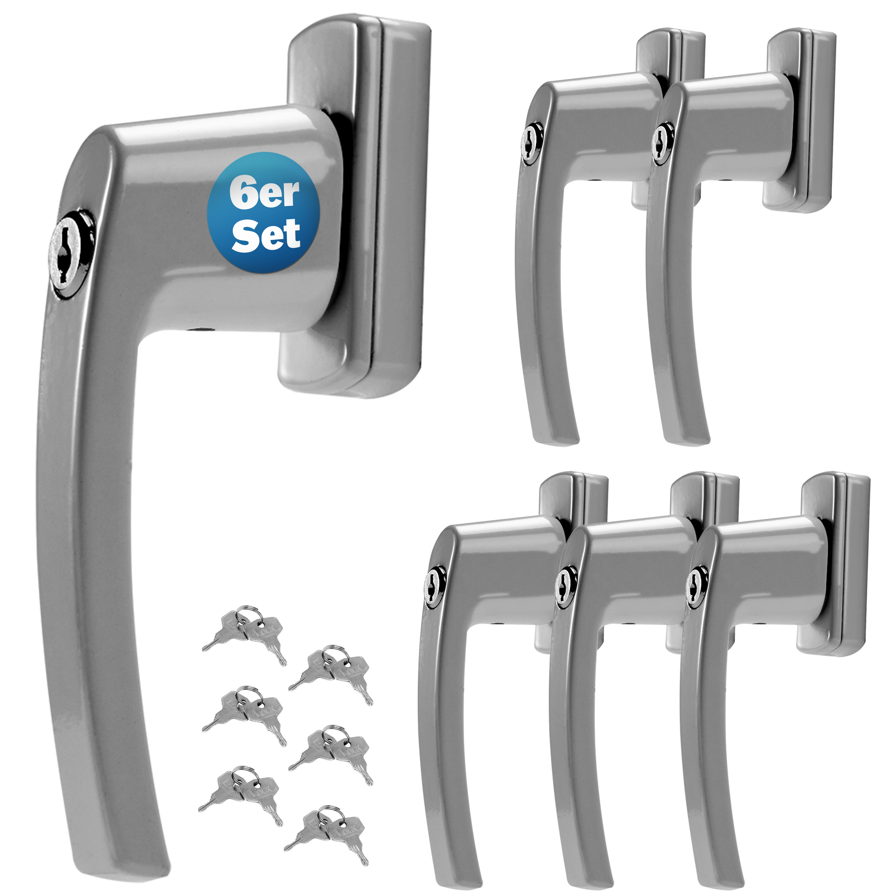 foto del prodotto maniglia per finestra con serratura set 6 pz argento