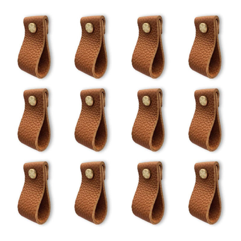foto del prodotto maniglia per mobili da cucina, confezione da 12 maniglie in pelle per mobili, maniglia per porta con dadi, pomello anticollisione per cassetti e ante