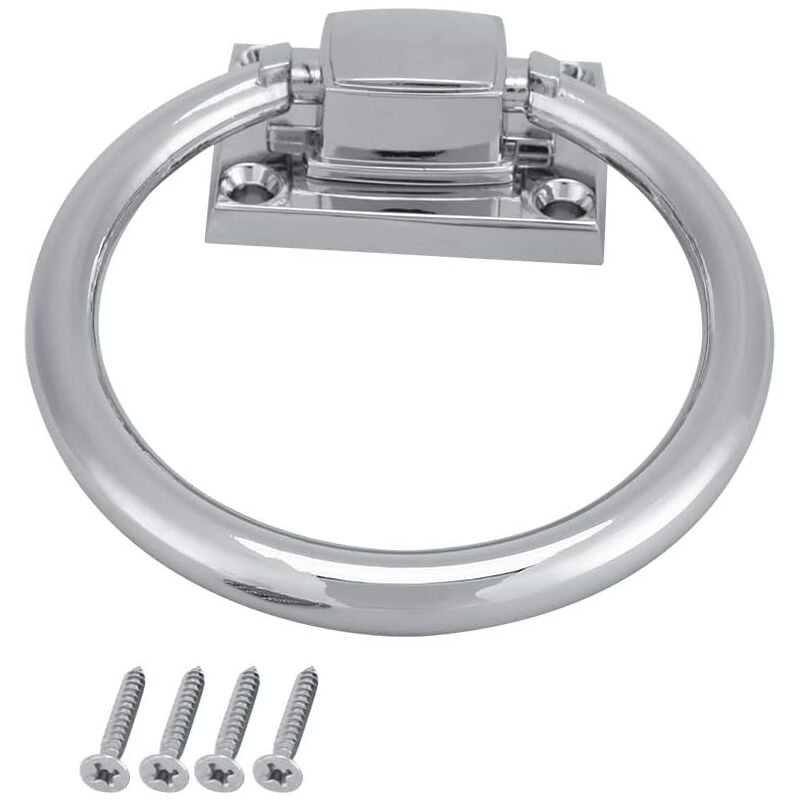 foto del prodotto maniglia per porta ad anello in acciaio inox lucido argento cromato, maniglia per porta rotonda in legno incorporata, maniglia per sedia decorativa