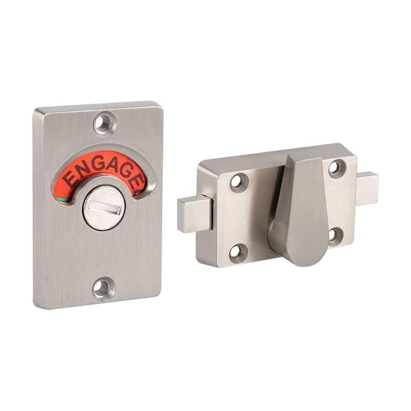 foto del prodotto maniglia per porta in acciaio inossidabile con scrocco indicatore e serratura per porta con chiavistello senza viti fissa per bagno, servizi igienici