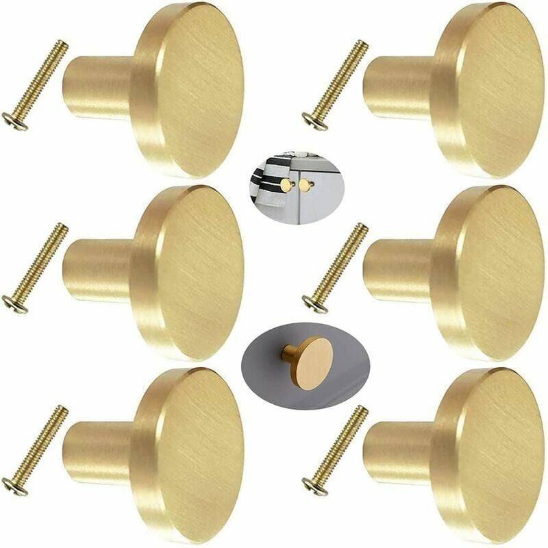 foto del prodotto maniglia per porta rotonda in ottone massiccio, maniglia per mobili da 6 pezzi, pomello per porta di armadietto in ottone rotondo con viti per ante