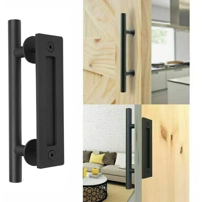 foto del prodotto maniglia per porta scorrevole retr , alluminio nero, set maniglia a tirare e a filo per porte scorrevoli in legno 30 cm 