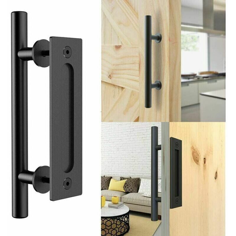 foto del prodotto maniglia per porta scorrevole retr in alluminio nero, set di maniglie a filo e a tirare per porta scorrevole in legno, 30 cm, semaket