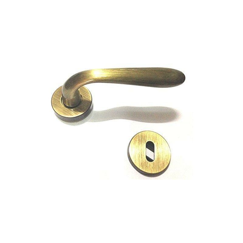 foto del prodotto maniglia per porte interne, con bocchetta e rosetta goccia in ottone bronzato