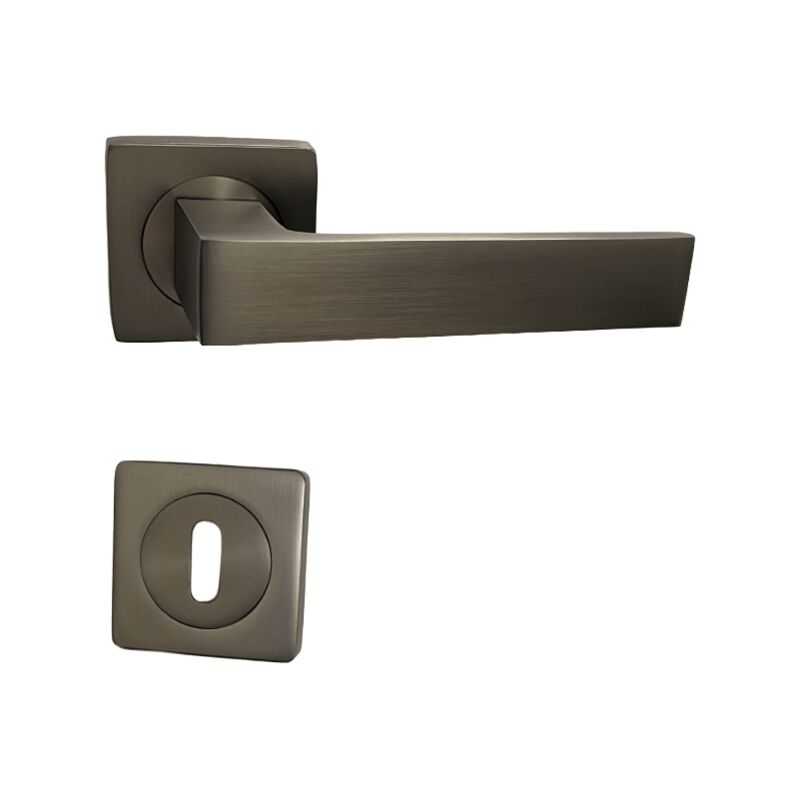 foto del prodotto maniglia per porte su rose quadrate in alluminio elodie colore bronzo 1 coppia di rose con foro per la chiave