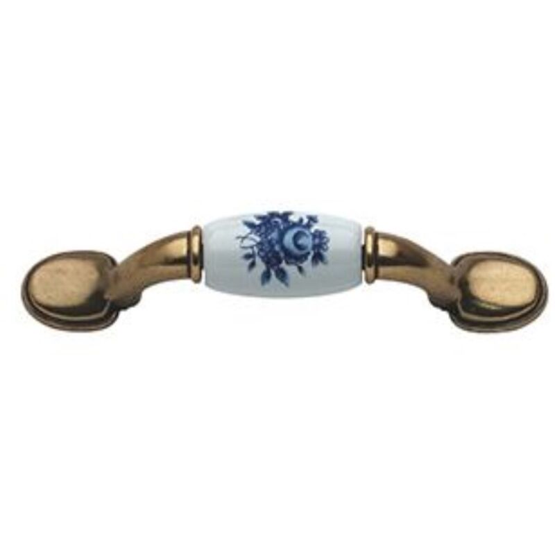 foto del prodotto maniglia porcellana fiore blu 74 mm. masidef