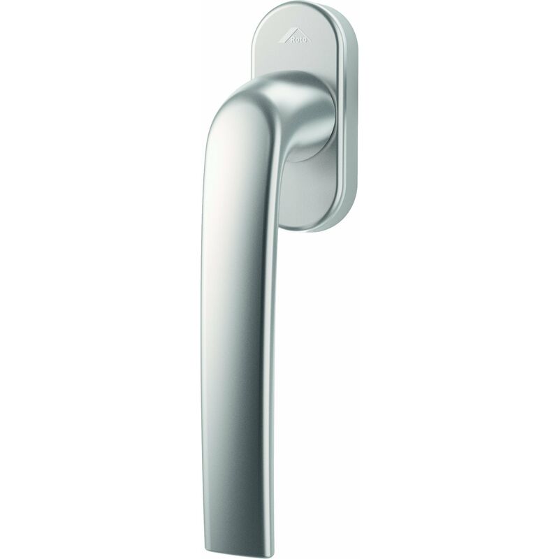 foto del prodotto maniglia standard roto samba con logo, argento naturale, lunghezza perno 32 mm
