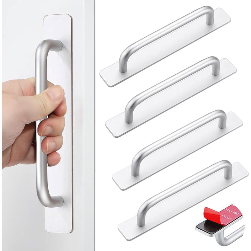 foto del prodotto maniglie armadio, 4 maniglie per mobili, maniglie per armadio in acciaio inox, maniglie cucina autoadesive, maniglie senza foratura, adatte per
