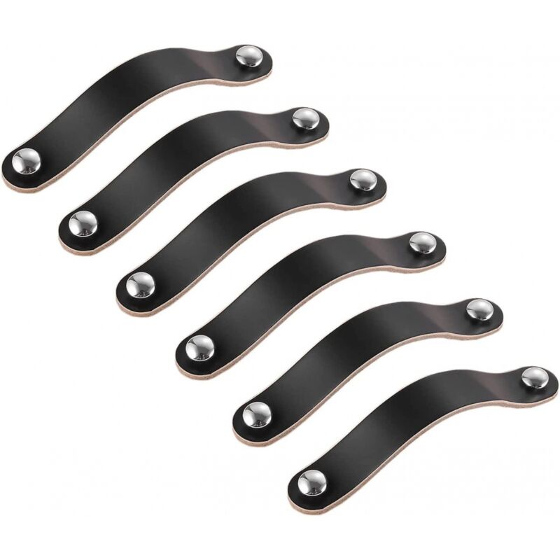 foto del prodotto maniglie in pelle nera da 128 mm, maniglie per mobili in pelle, maniglie per cassetti, maniglie per armadi, maniglie in pelle per mobili e cassetti.