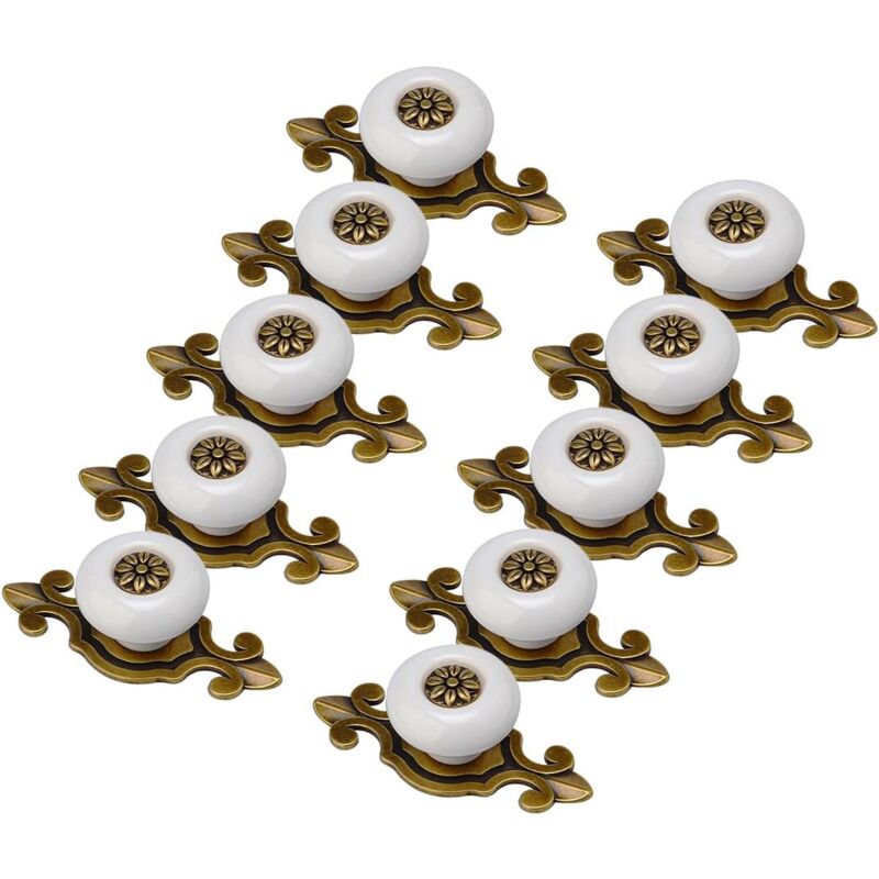 foto del prodotto maniglie per mobili, 10 pezzi design antico, pomelli per mobili in porcellana bianca e oro antico, maniglie, pomelli, pomelli per mobili, maniglie