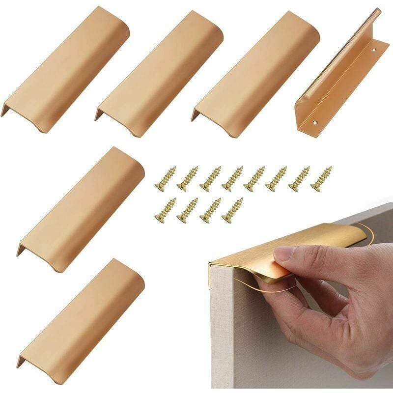 foto del prodotto maniglie per mobili, 6 pezzi 150 mm maniglie per porte nascoste in oro opaco, maniglia profilata in alluminio, maniglia integrata per mobile da
