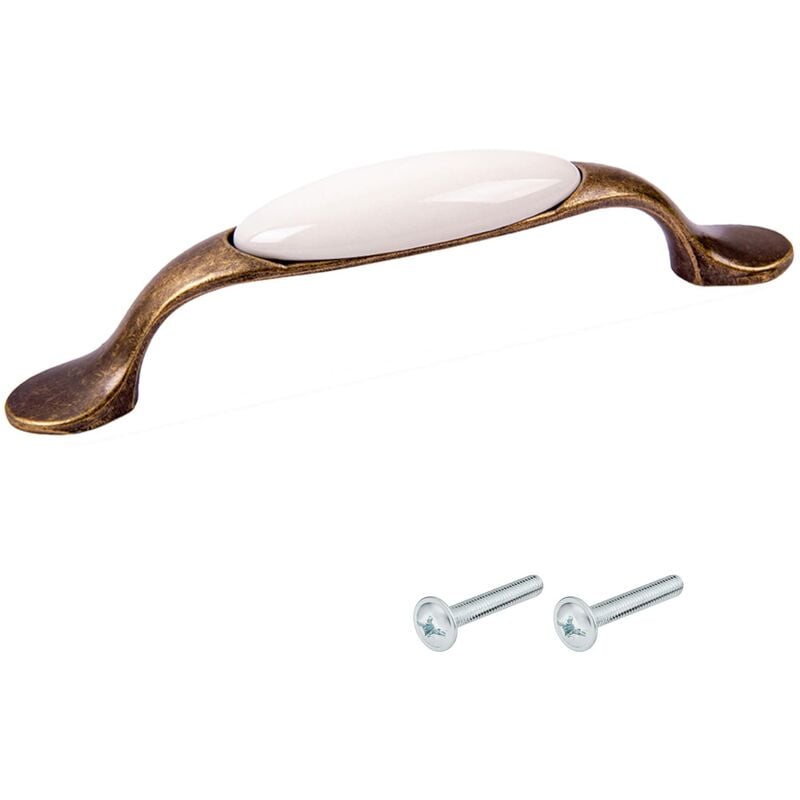 foto del prodotto maniglie per mobili 96mm con viti vintage antiche ottone ceramica porcellana cucina cyclingcolors
