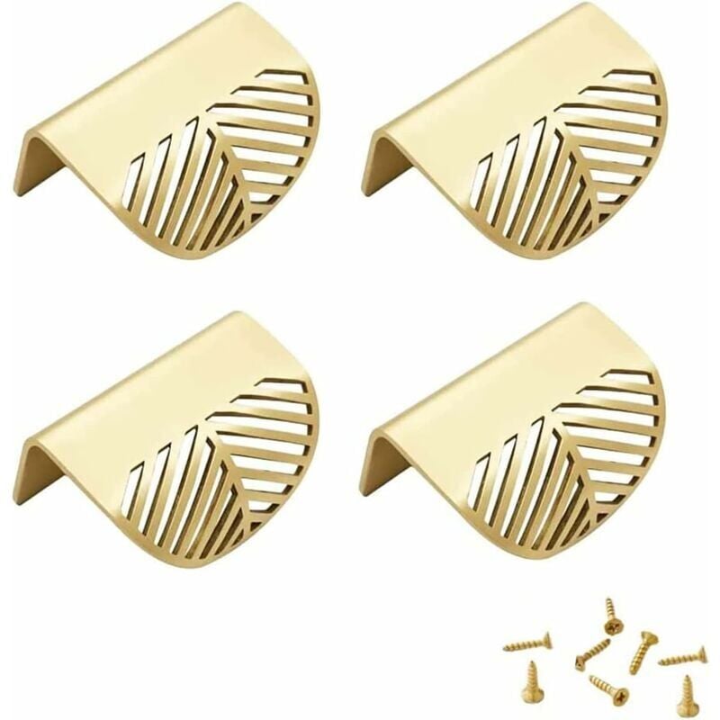 foto del prodotto maniglie per mobili a forma di foglia, ottone dorato, maniglie per mobili in metallo nascoste, 4 pezzi, maniglie per mobili dorate per mobili da