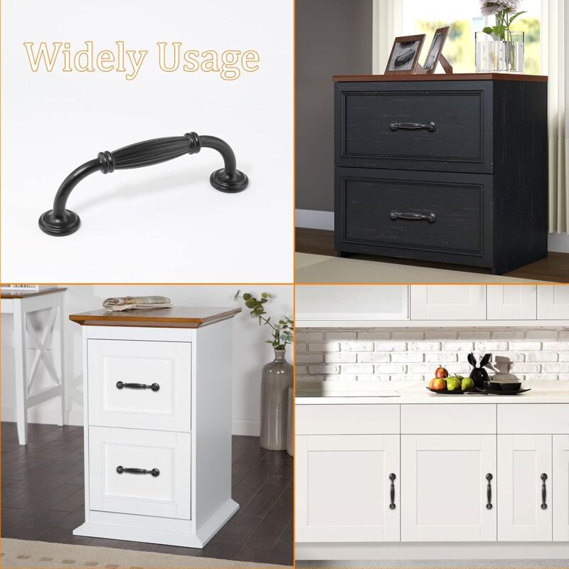 foto del prodotto maniglie per mobili con foro centrale da 96 mm, maniglie nere per mobili da cucina, maniglie per cassettiere, guardaroba, maniglie per ante di