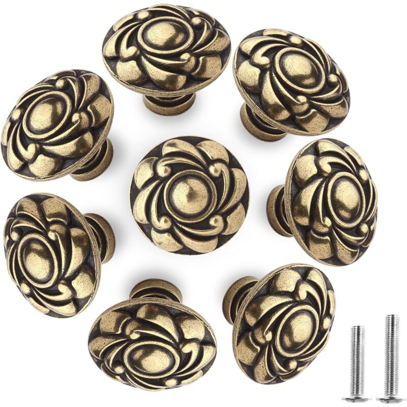 foto del prodotto maniglie per mobili in bronzo vintage, maniglie per porte, piccole manopole rotonde con foro singolo per cassetti con viti, maniglie antiche per