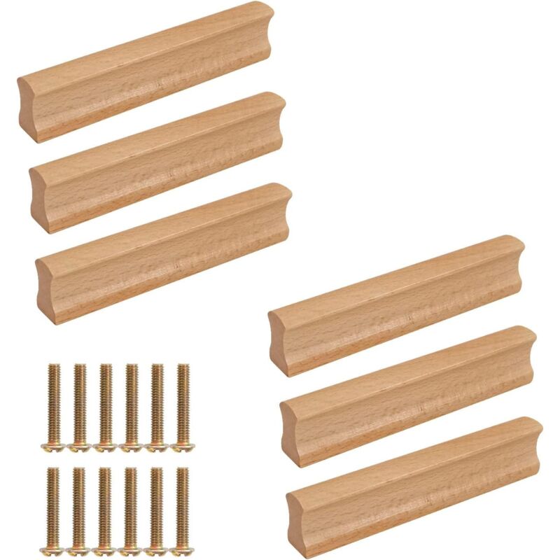foto del prodotto maniglie per mobili in legno ymyny confezione da 6, da 160 mm, maniglie per ante di cucine in legno con viti, per armadi, bagni, uffici, cucine,