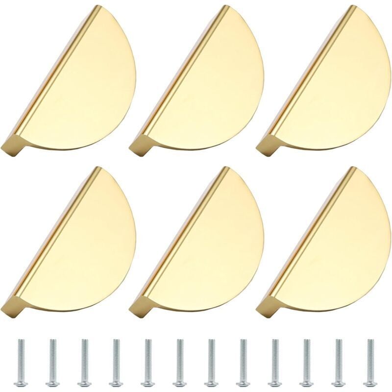 foto del prodotto maniglie per mobili in oro, maniglie a forma di mezzaluna, maniglie per cassetti in alluminio dorato con viti, maniglie da cucina dorate per