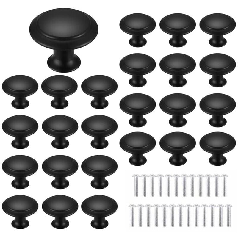 foto del prodotto maniglie per mobili nere da 25 pezzi, 30 mm, pomelli per cassetti, pomelli per porte rotonde, maniglie rotonde in acciaio inox, da applicare su