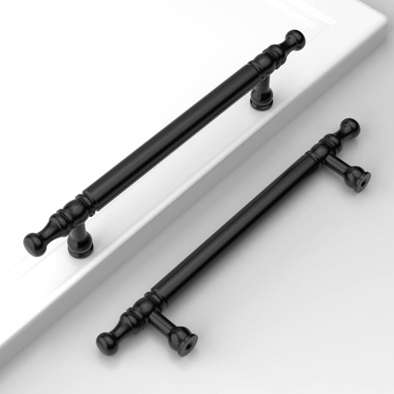 foto del prodotto maniglie per mobili ymyny confezione da 10, maniglie nere per mobili, maniglie per cucina, passo foro 128 mm, maniglie per cassetti, maniglie per