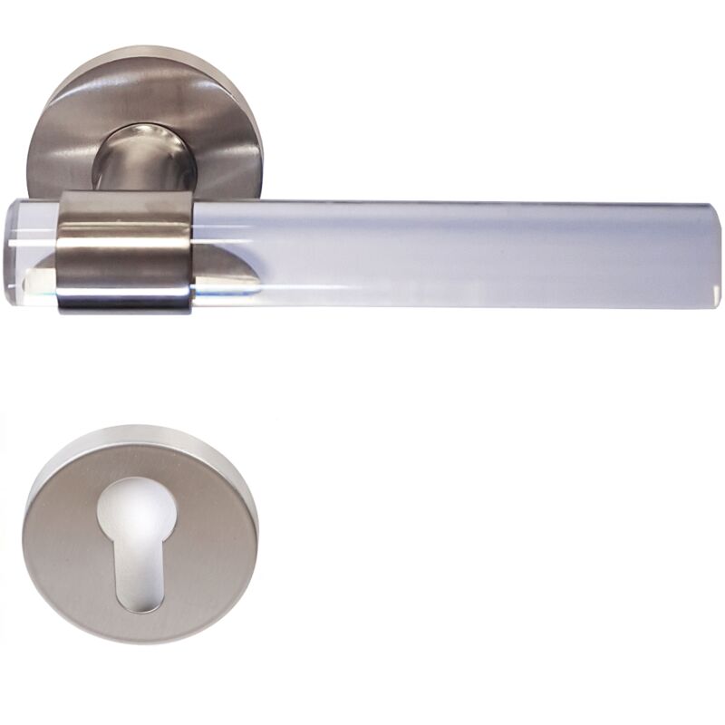 foto del prodotto maniglie per porte incolori joy plexiglass cristallines gambe in acciaio inox 304 satinato 1 coppia di rose cilindriche