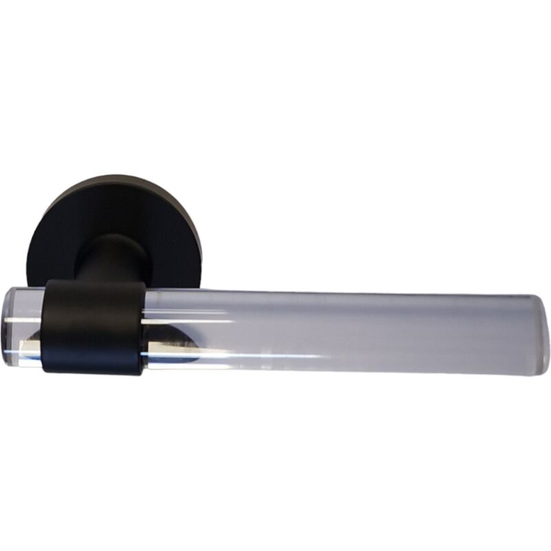 foto del prodotto maniglie per porte joy incolore plexiglass cristallo nero base in acciaio inox senza rosette di funzione
