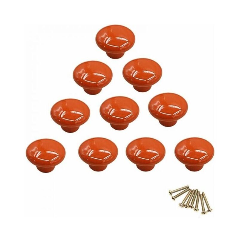 foto del prodotto maniglie pomelli rotondi in porcellana arancione, pomelli per mobili, pomelli per cassetti, maniglie in ceramica, ristrutturazione di decorazioni