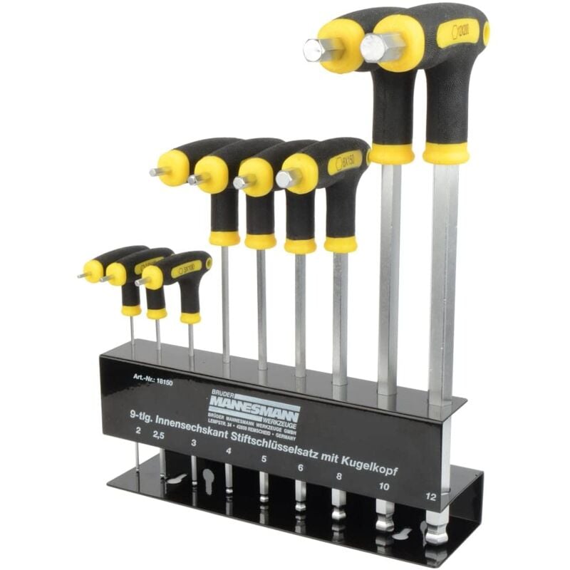 foto del prodotto mannesmann m18150 set chiavi a t, 10 pz., testa esagonale sferica